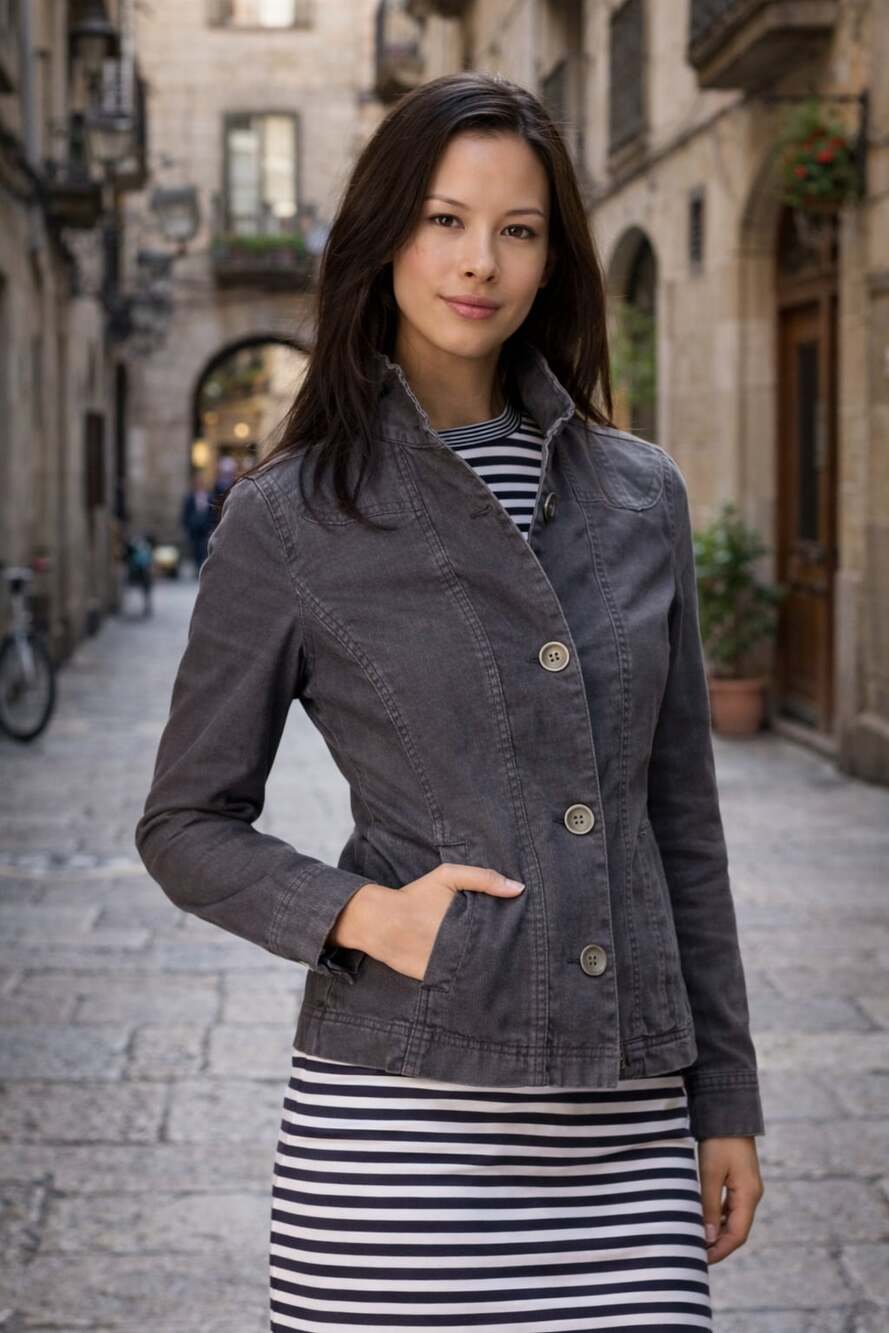 prAna Women's Kara Grey Denim Jean Fitted Button Jacket Size XS